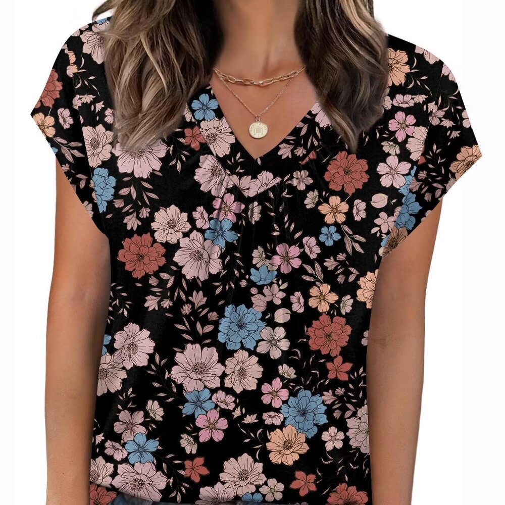 V-Neck Pleated Blouse Elegant Business Casual Summer Work Top Chic